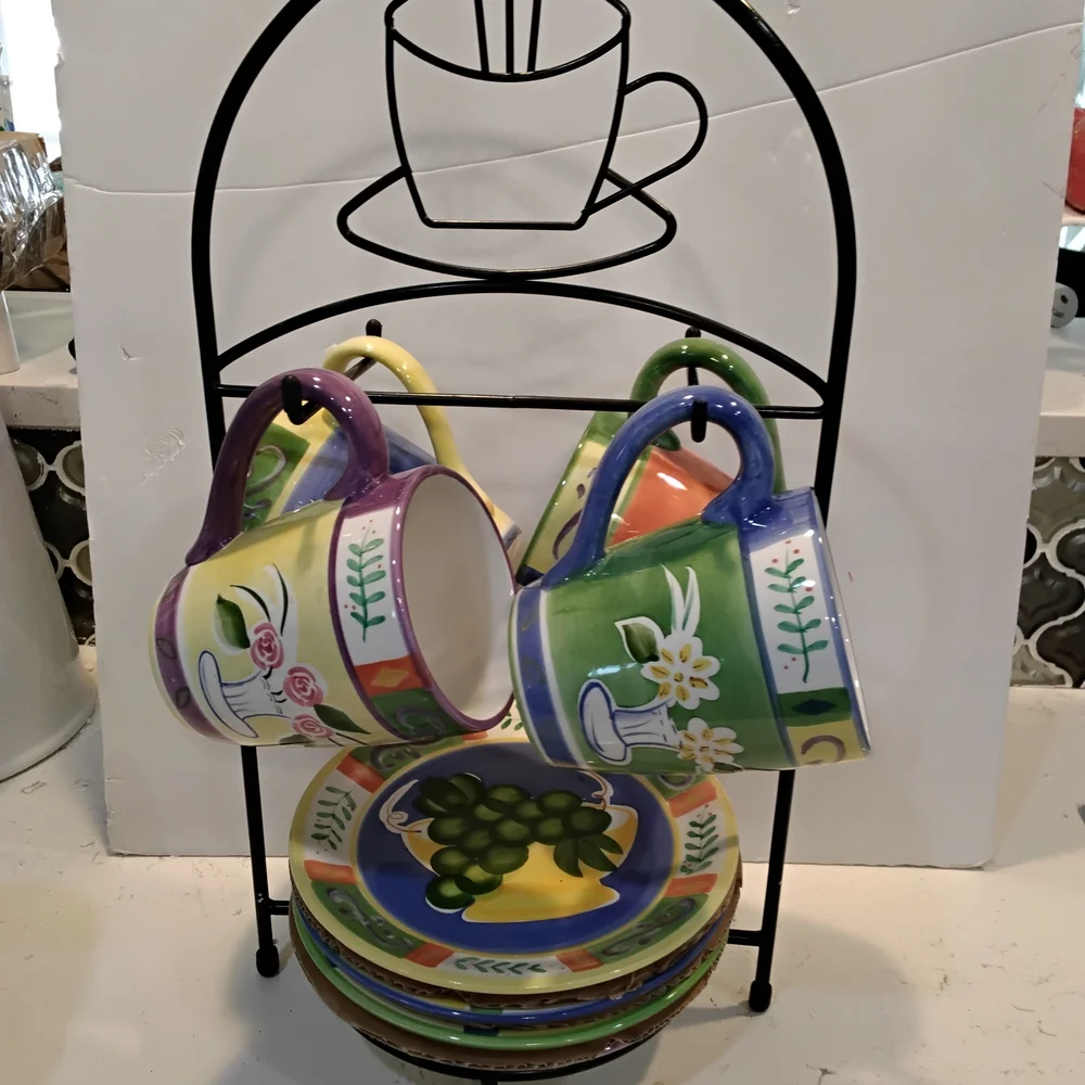 9 Pieces Colorful Ceramic Set with Stand - Picture 1 of 8